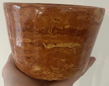 VTG Studio Pottery Vase Orange Swirl Glaze Signed LME