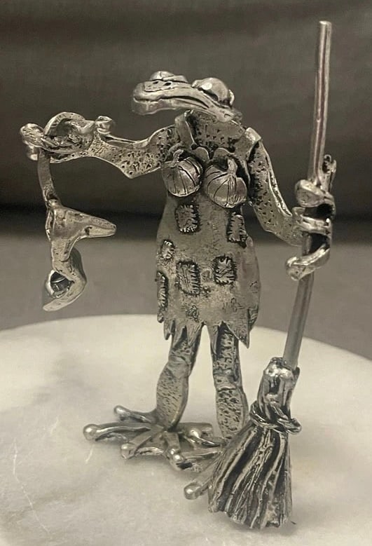 Cinderella Frog Waiting Waiting by FLASK Metal Frog Figure Creepy Macabre: Creepy frog signed by the maker on the back of the figure.