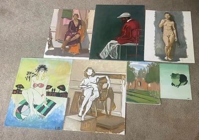 Lot of 7 Original Oil On Canvas Paintings Mixed Artists People & Women
