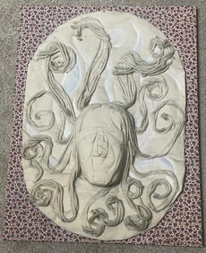 Large 26x20in Bizarre Macabre Original Artwork Stitch Work Fabric Art Medusa