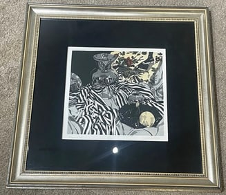 Sherrie Wolf "Stripes And Pear" Framed Print Signed & Numbered 124/200 ~ 24x24in