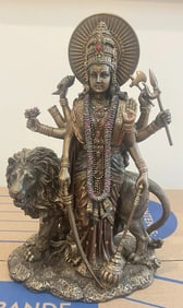 Durga Maa Standing with Lion Idol Shakti Figurine Hindu Religious Statue
