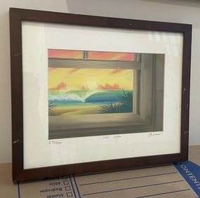 Framed Artist Signed & Numbered Print #275/800 "The View" Ocean Sunset 15x12"