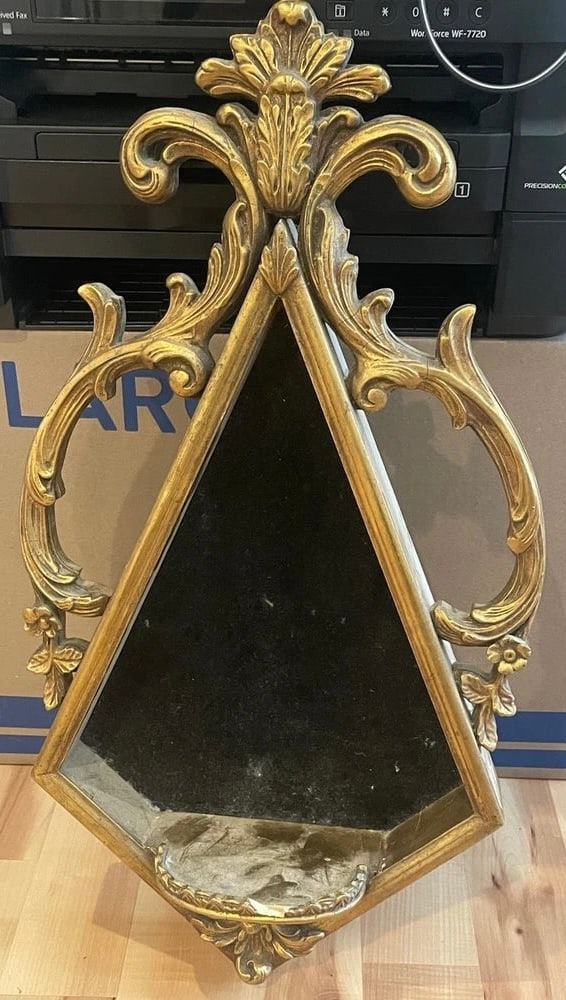 Italian Florentine Wall Decor Ornate Design Gold & Black 28x14" Vintage (1 of 8)