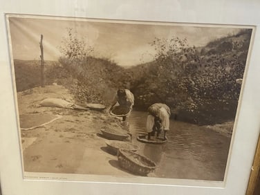 Antique Framed Print Washing Wheat - San Juan 1905 ~ 23x20" Beautiful Frame