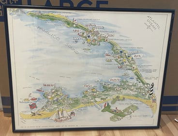 Framed Map Outer Banks, NC by Jim Mitchem (Hand Signed in Pencil) 1999 ~ 20x16"