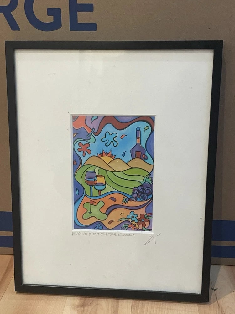 Framed & Signed Sonya Paz Pop Art Giclee Print "Pouring It Out On The Green": 14x11"