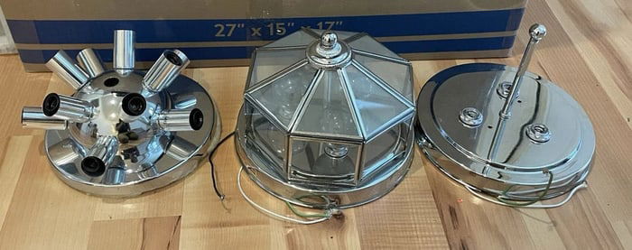 3 Vintage Ceiling Lights Chrome  Incandescent Fixtures Underwriters Laboratories