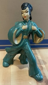 Vintage Kung-Fu Asian Woman Plant Stand Figure 12x10" Painted Ceramic