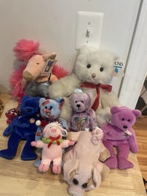 Vintage Lot Mixed Plushies Stuffed Bears Beanie Babies Manhattan Toy Gund Bear