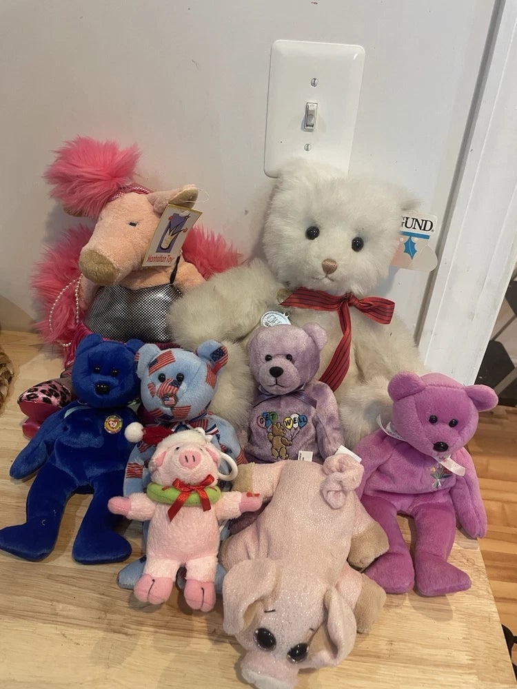 Vintage Lot Mixed Plushies Stuffed Bears Beanie Babies Manhattan Toy Gund Bear (1 of 10)