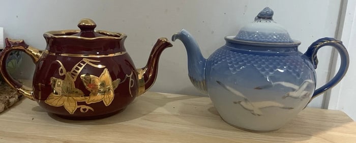 2 Porcelain Decorative Tea Pots Copenhagen Denmark & Arthur Wood England