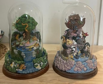 Set 2 Franklin Mint Bill Bell Christian Music Box Statues Noah’s Ark & Paradise