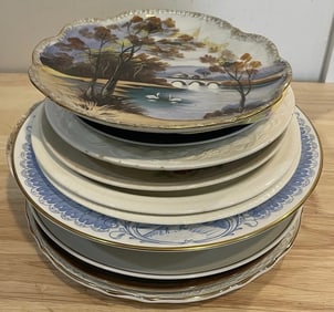 Large Lot Of 14 Fine Decorative Porcelain Plates Mixed Makers Hand Painted