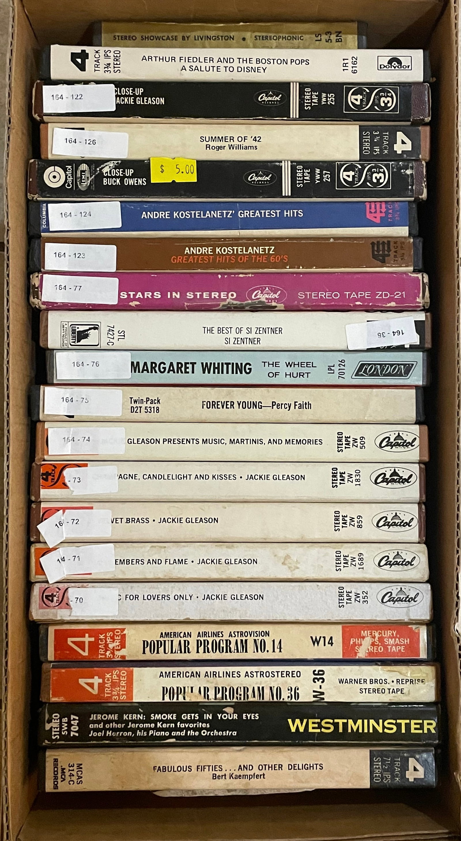 4-Track Reel To Reel Stereo Tape Lot (20) Jackie Gleason • Disney • 1960s Pop: Lot 9 - Lot of 20 reel to reel 4-track stereo tapes all in good condition.