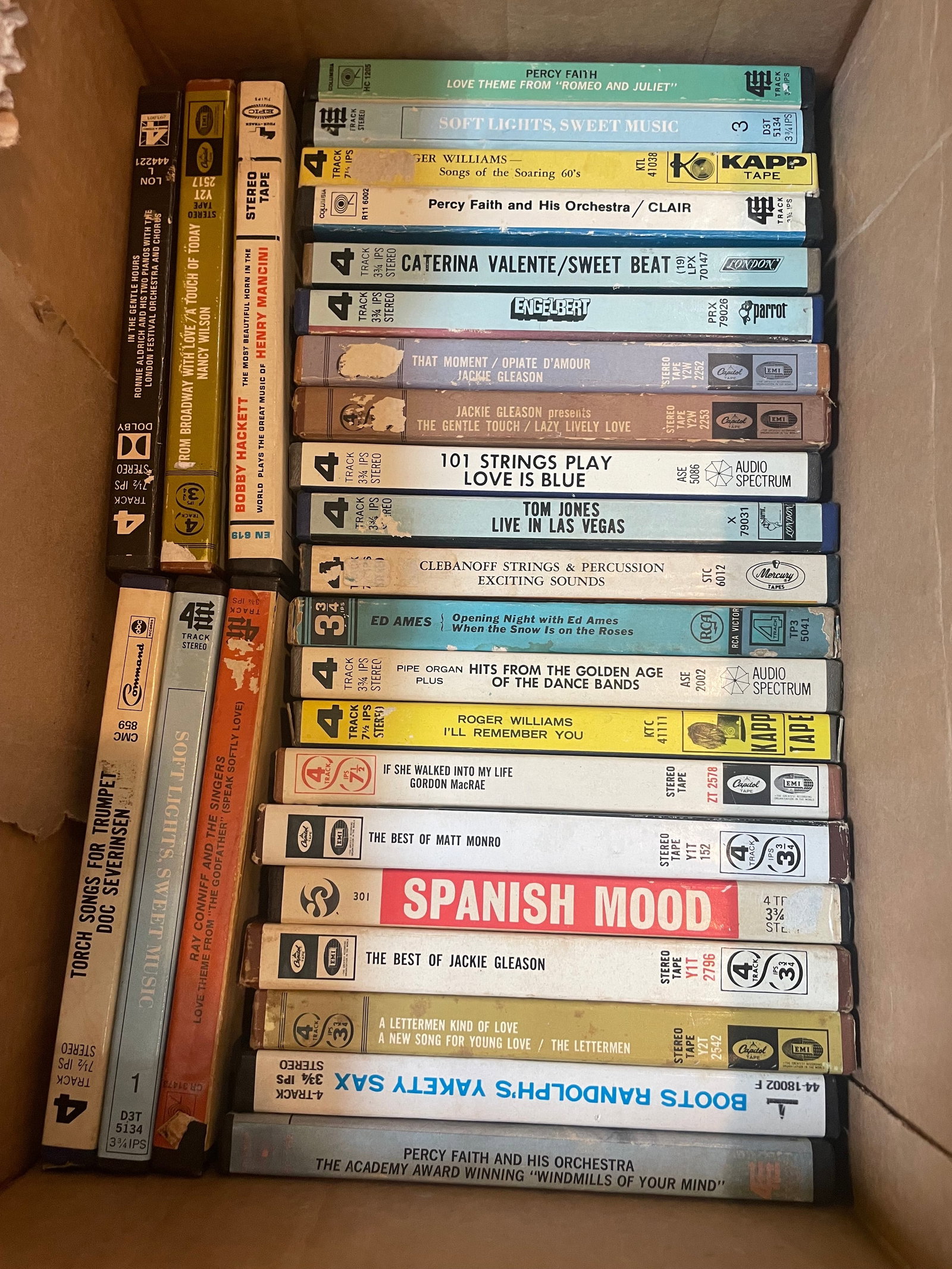 4-Track Reel To Reel Stereo Tape Lot (27) Jazz • Percy Faith • 1960s: Lot 12 - Lot of 27 reel to reel 4-track stereo tapes all in good condition.