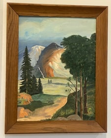 Vintage 1970s Oil On Canvas Landscape Painting Signed Unknown Artist 19x15in Wood Frame