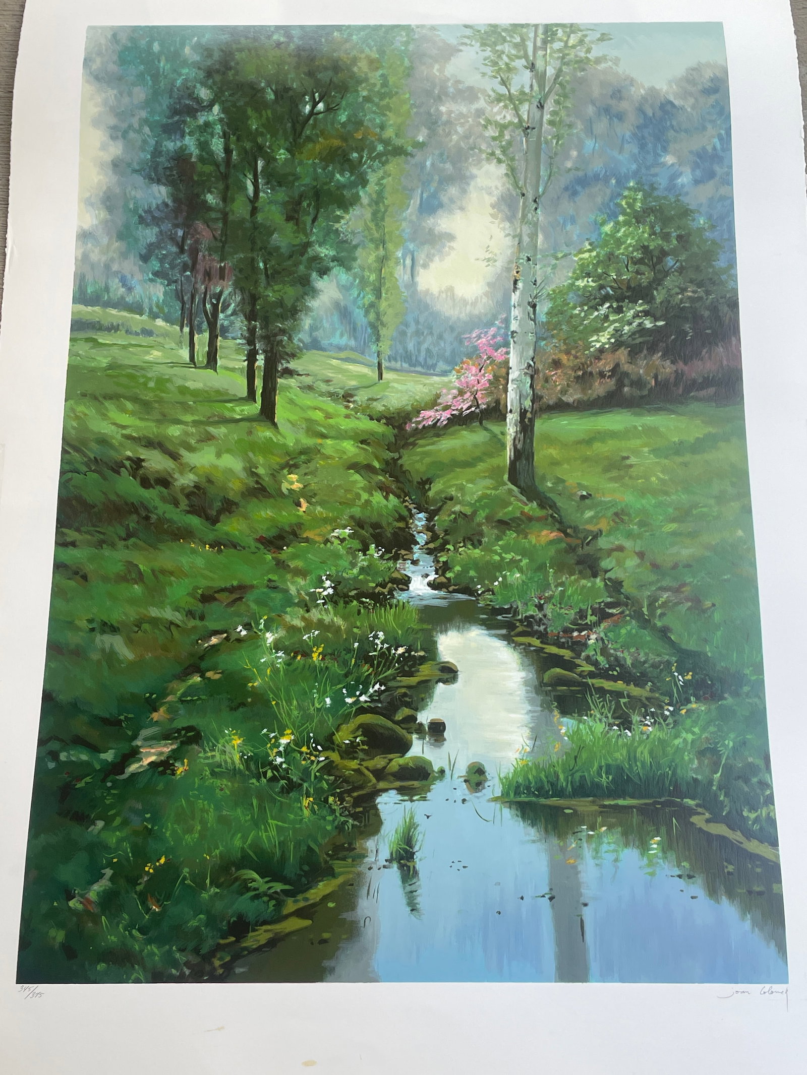 Joan Colomer Landscape Serigraph “At The Stream" 47x34in Pencil Signed (1 of 14)