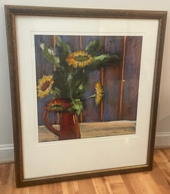 Helen Zarin Framed Sunflower Art Print Signed 39x34"