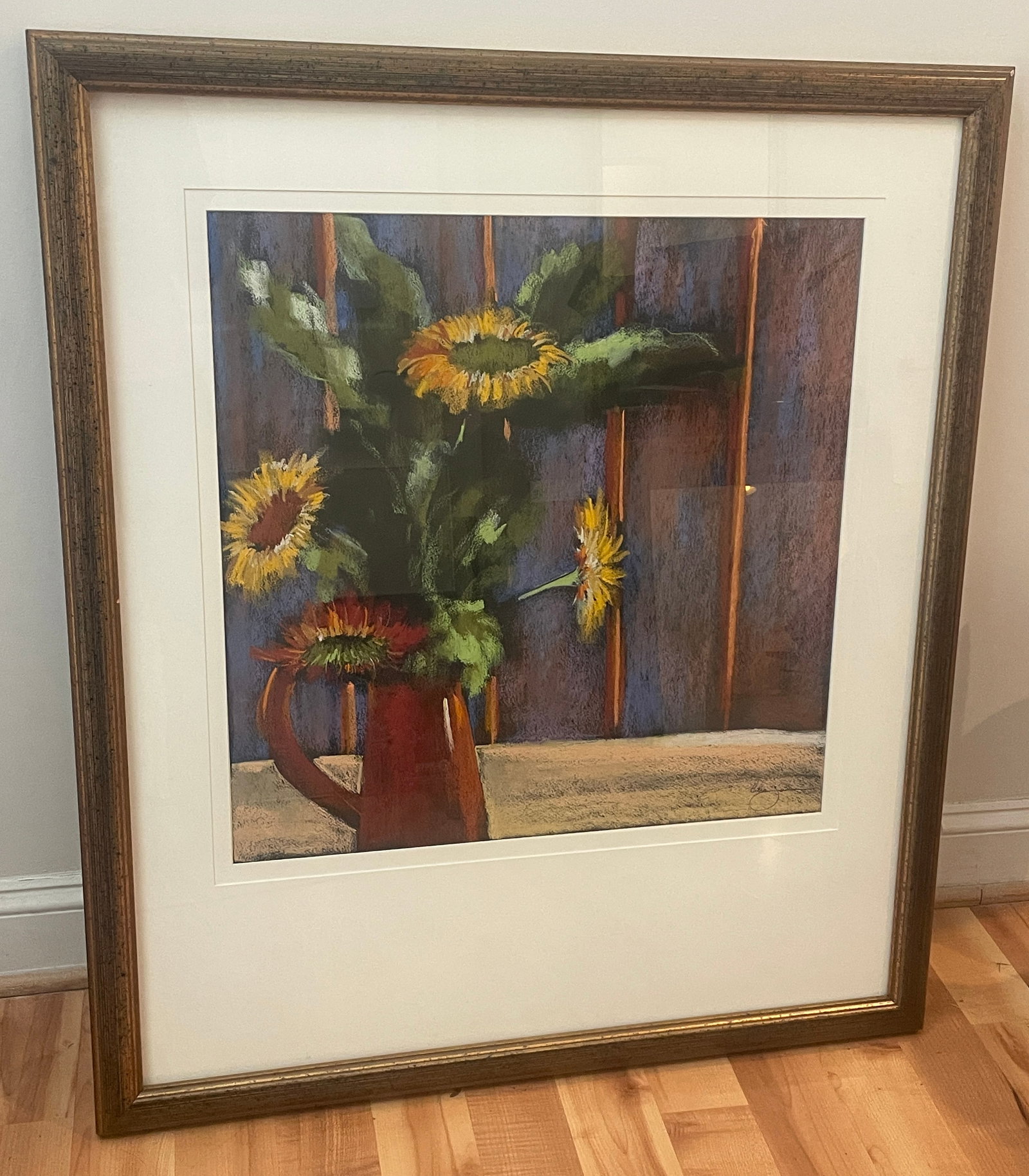 Helen Zarin Framed Sunflower Art Print Signed 39x34" (1 of 10)