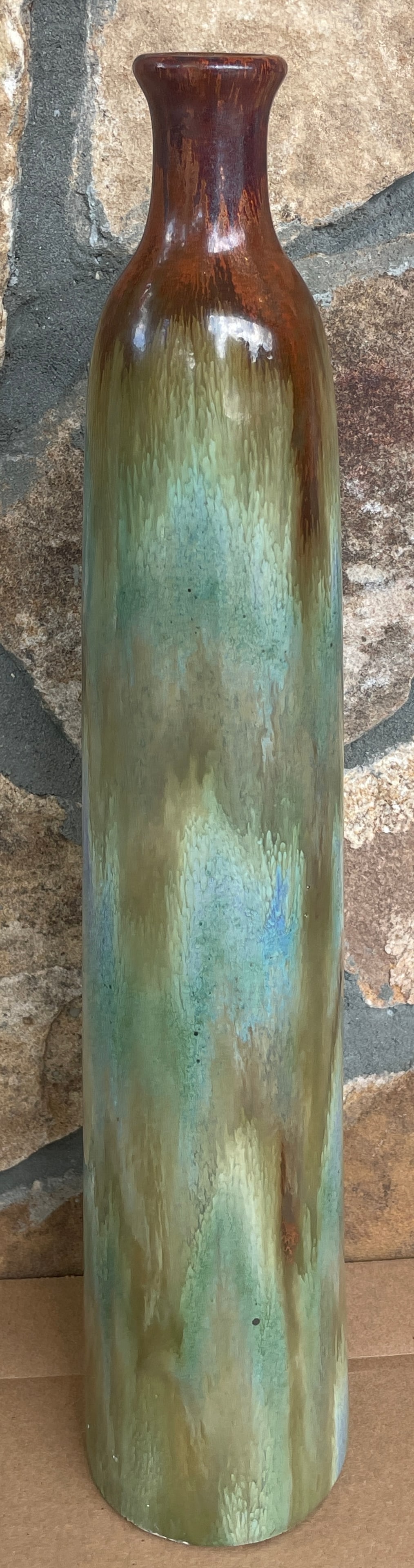 Vintage Studio Pottery Colorful Drip Glaze Cylinder Vase 18" Tall (1 of 12)