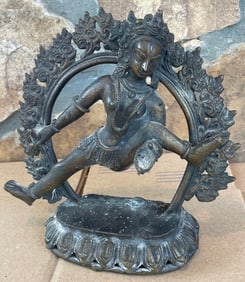 Antique Solid Cast Bronze Shiva Nataraja Lord Of Dance Statue 7"
