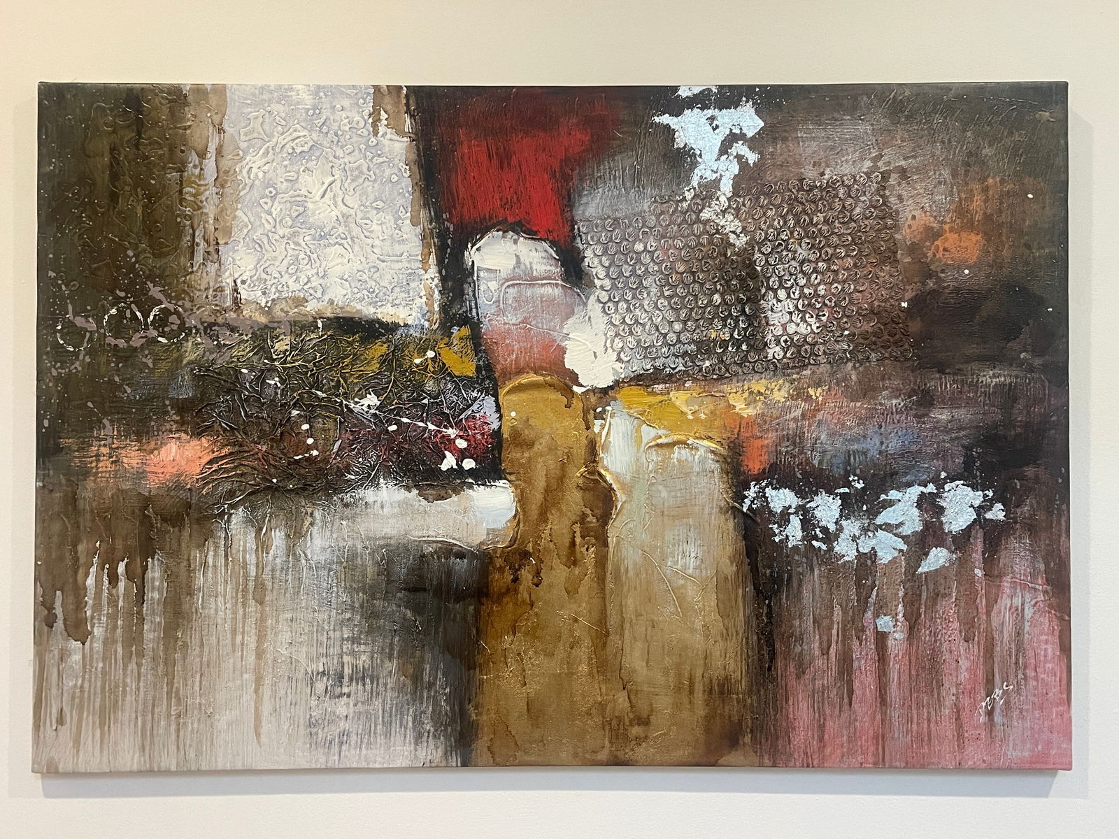 Original Abstract Acrylic On Canvas Mixed Media Painting 36x24" Signed "DEBS" (1 of 11)