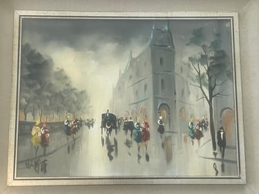 Antonio DeVity (1901-1993) Oil on Canvas Painting Paris Street Scene Framed 25x21"
