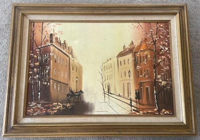Charles F. Hadley Oil On Canvas Painting Paris Street Vintage Framed 45x33"