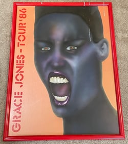 Grace Jones 1986 Tour Original Multi-Media Painting Unknown Artist Signed 40x30in Framed Outsider