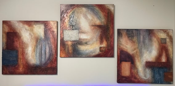 Adam Stewart (20th/21st C.) Oil On Canvas Abstract 3-Panel Set 30x30in