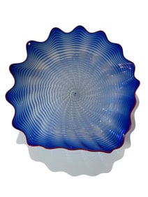 Large 17in Art Glass Seaform Sculpture Inspired By Dale Chihuly Blue Red & White
