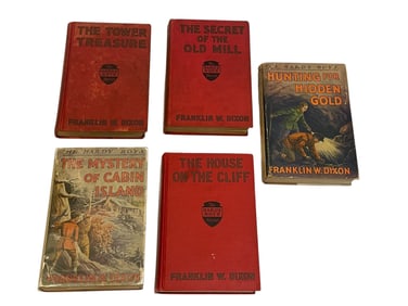Lot of 5 Early The Hardy Boys Red Cover & White Spine First Art Jacket Books