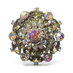 Vintage Juliana D&E Silver Tone Gray & Black AB Rhinestone Brooch