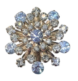 Vintage Blue Rhinestone Starburst Silver Tone Brooch