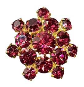Vintage Fuchsia Pink Rhinestone Gold Tone Brooch