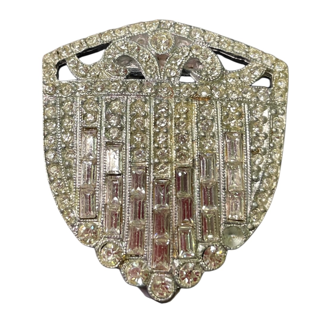 Vintage Carolee Art Deco White Rhinestone Scarf Clip: Signed on the back.