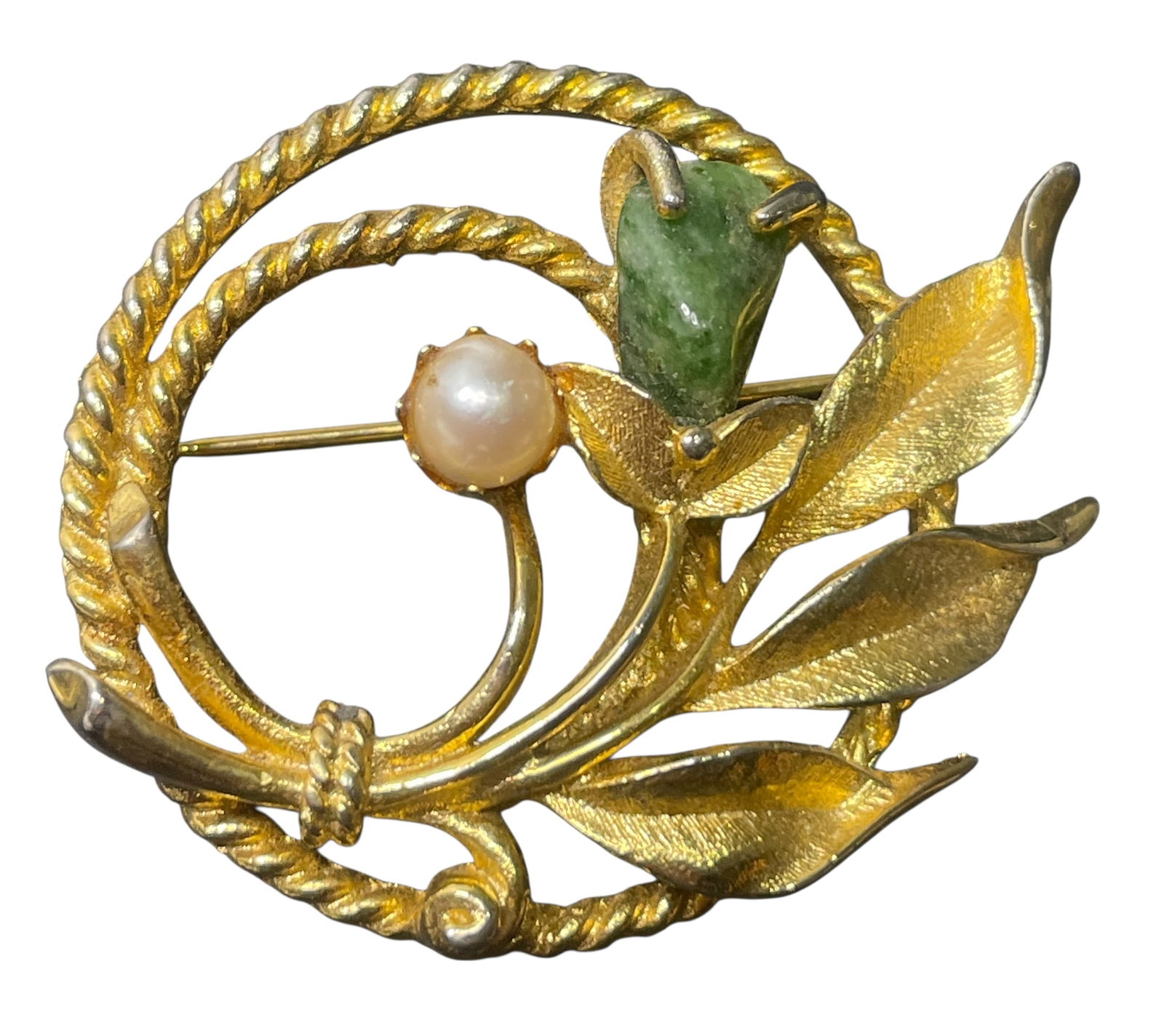 Vintage Signed Sarah Coventry Jade Garden Gold Tone Brooch (1 of 4)