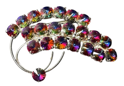 Vintage Rivoli Watermelon Rhinestones Color Shifting Brooch