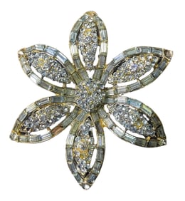 Vintage Aqua Blue Rhinestones Flower Shape Brooch