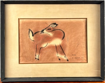 Charles Culver (American, 1949) Charcoal and Pastel on Paper ‘Deer with Looped Whites’