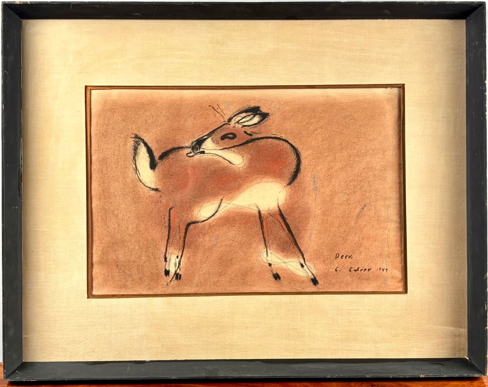 Charles Culver (American, 1949) Charcoal and Pastel on Paper ‘Deer with Looped Whites’ (1 of 11)