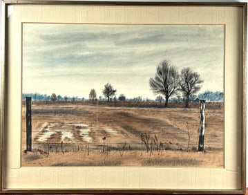 Charles Culver Watercolor on Paper ‘Across Fields,’ Dated 1944