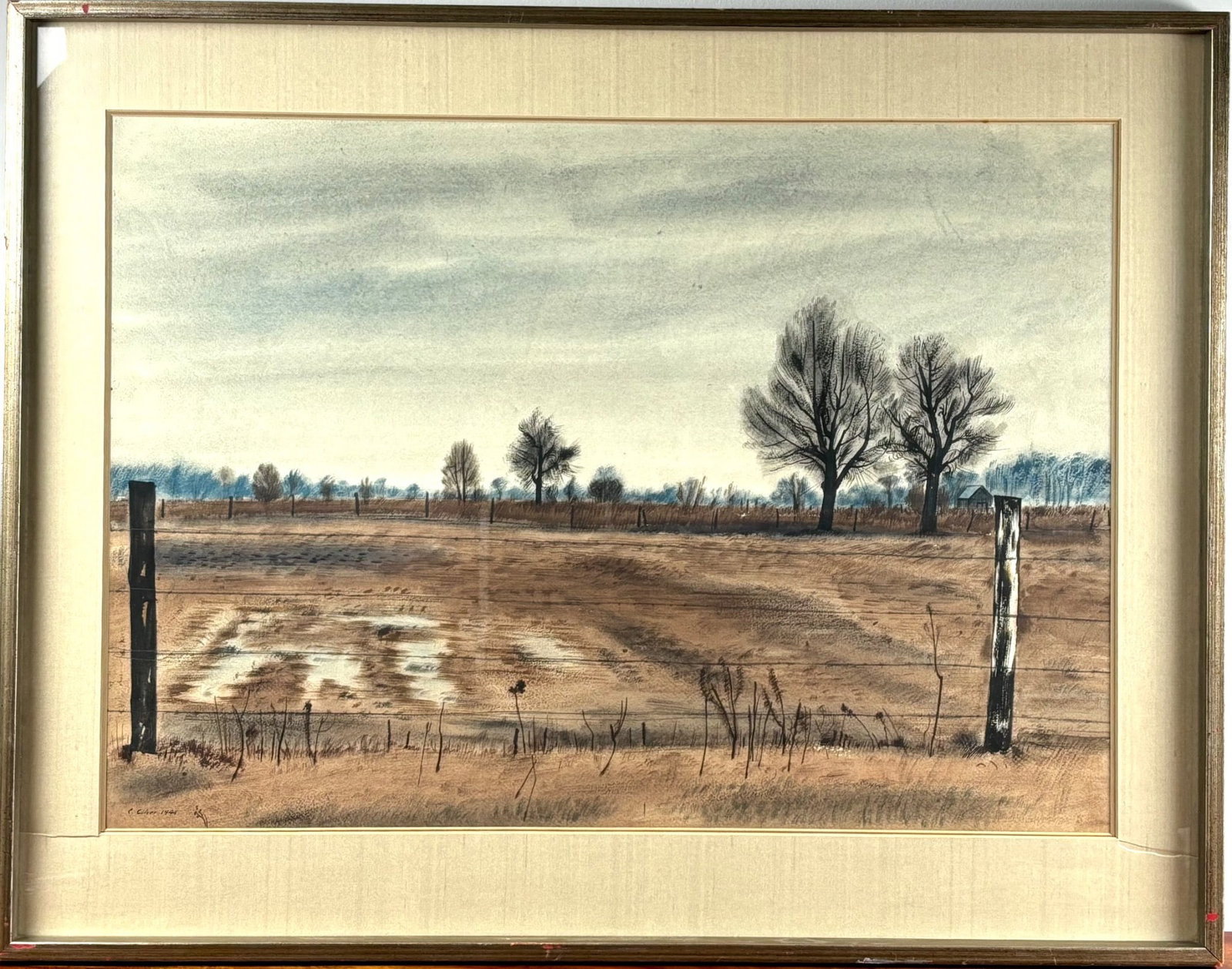 Charles Culver Watercolor on Paper ‘Across Fields,’ Dated 1944 (1 of 13)