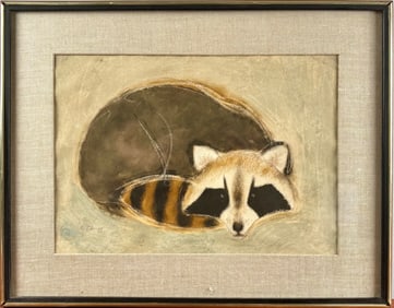 Charles Culver Charcoal and Pastel Drawing on Paper, ‘Raccoon’