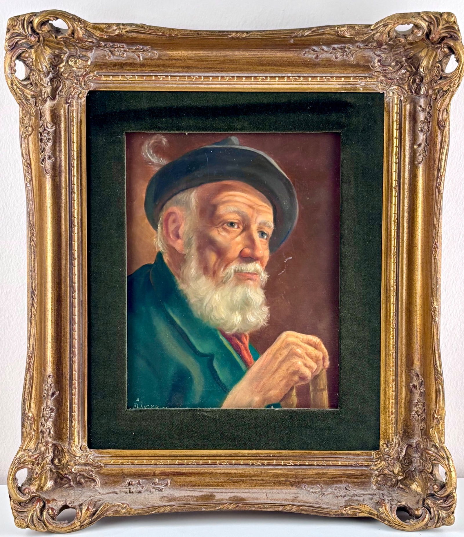 Framed Oil Painting Signed A. Beavome, Depicting Bearded Man in Beret (1 of 7)
