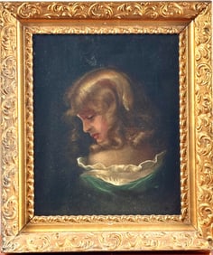 Continental School Oil on Canvas, ‘Portrait of a Young Girl’, Gilt Frame
