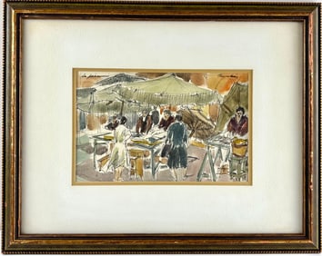 “La Poissonnerie” Framed Watercolor and Ink on Paper (France)