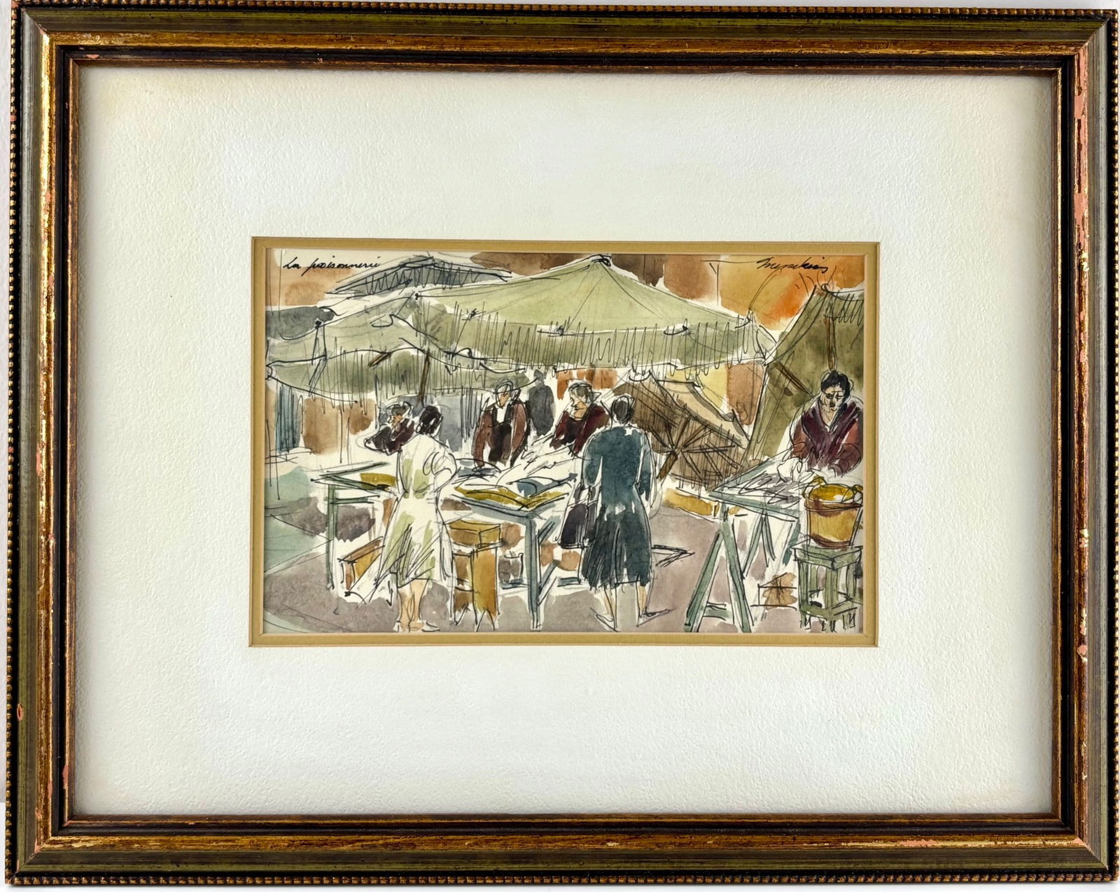 “La Poissonnerie” Framed Watercolor and Ink on Paper (France) (1 of 8)