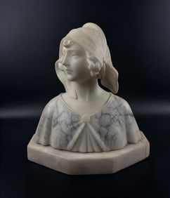 Antique Alabaster and Marble Bust of a Woman (Wofe, Italy)